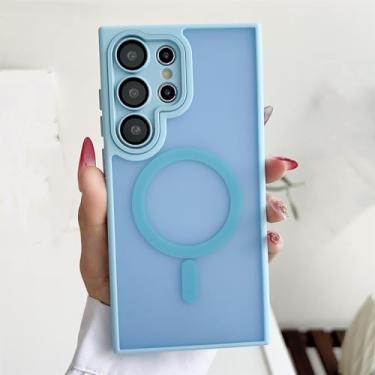 Imagem de HPQWN Para S24 Ultra Matte Translucent Case Full Lens Metal Camera Hard Protective Cover (Para S24 Ultra/Azul)