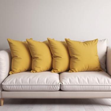 Imagem de 4 Capas Almofada Veludo Suede Sofa Decorativa 45x45 Amarela