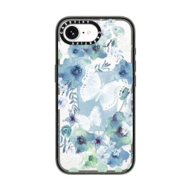 Imagem de CASETiFY Capa Impact para iPhone 16e [proteção contra quedas de grau militar de 2,5 m 4X/compatível com Magsafe] - My Blue Butterfly Garden - Preto transparente