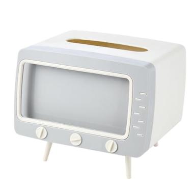 Imagem de Capa de caixa de lenços, capa de caixa de lenços em forma de TV com suporte de telefone, suporte de caixa de lenços de grande capacidade com pés de apoio, suporte de lenços destacável fácil de recarga