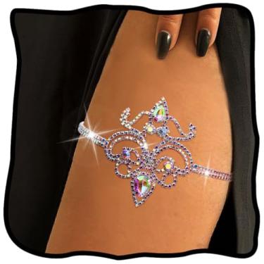 Imagem de Woeoe Corrente de perna com strass, corrente de cristal na coxa, faixa elástica ajustável, biquíni, festa, strass, casamento, tornozeleira para noivas, acessório para mulheres, one size, Cristal, Sem