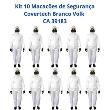 Imagem de Kit 10 Macacão Segurança Covertech Branco Volk CA 39183, EEEG