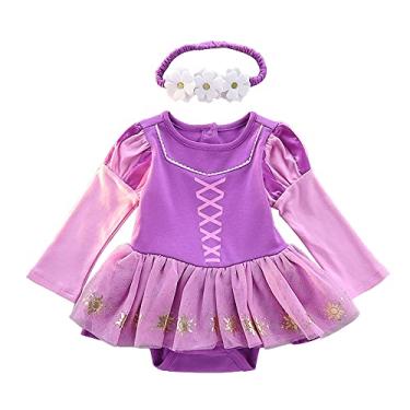 Imagem de Macacão Dressy Daisy de princesa para bebês meninas, fantasia de Halloween, aniversário, roupa com faixa de cabeça, roxo, tamanho 12 a 18 meses, Estilo E, 12-18 Months