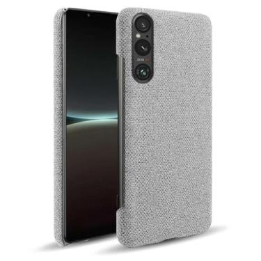Imagem de Capa para Sony Xperia 1 V,Capa desenhada em lona,Case Protetora Ultrafina com Empunhadura Macia,Design em Tecido Antichoque e Antiarranhões-Light gray