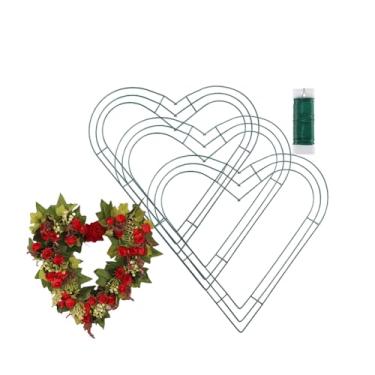 Imagem de 3 peças de guirlanda de arame de metal com arame flexível verde para artesanato, guirlanda, decoração de festa de dia dos namorados, decoração de ano novo e feriados sazonais (coração - 30 cm)
