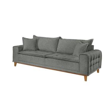 Imagem de Sofá 3 Lugares Almofada Solta Base Madeira Linho Cinza Carol 1,8m - Na