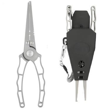 Imagem de Alicate de pesca removedor de gancho com cortadores de tungstênio, água salgada, equipamento de pesca como alicate de anéis divididos, alças ocas leves, alicate de pesca resistente à corrosão