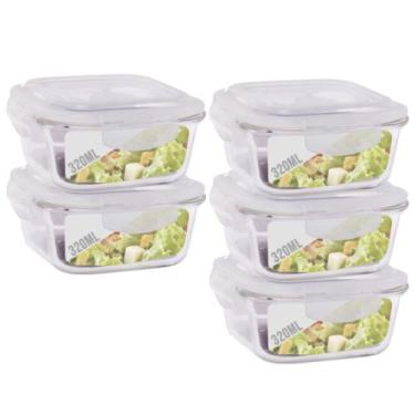 Imagem de Jogo com 5 Pote Vidro Hermético Marmita Tampa Plástico 320ml - PRATICA