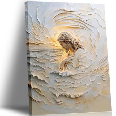 Imagem de Tela branca Jesus arte de parede sereno cristão religioso impressão elegante pintura baseada na fé para decoração de igreja ou escritório – imagem de tranquilidade espiritual emoldurada 40,6 x 61 cm