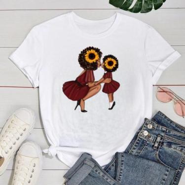 Imagem de Camiseta Familia T-shirt Básica 100% Algodão Mãe e Filha Girassol  - A