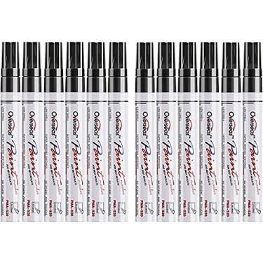 Imagem de Canetas de tinta preta, marcadores de tinta, pacote com 12, à prova d'água, à base de óleo, secagem rápida e permanente, marcadores para pintura rupestre, pedra, madeira, tecido, plástico, tela, vidro