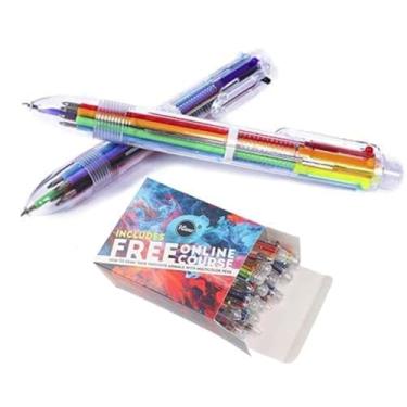 Imagem de Canetas multicoloridas – Pacote com 24 canetas esferográficas retráteis 6 em 1 e 12 unidades de 10 em 1 – 6 cores vivas em cada caneta – Melhor para escrita suave – Material de volta às aulas da Hieno