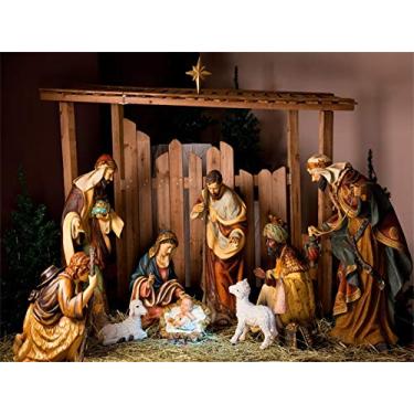 Imagem de AOFOTO 2,4 x 1,8 m interior celeiro cena de manjedoura pano de fundo Cristo criança nascimento de Jesus presépio pastor fundo fotografia cordeiro cavalo estável casa de fazenda orar Bíblia batismo igreja show fotos adereços de estúdio