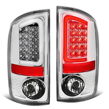Imagem de DNA Motoring TL-DRAM05-LED-3D-CH-CL Par de luzes traseiras de LED com lente transparente cromada compatível com Dodge Ram 1500-3500 03-06, lado do passageiro e motorista