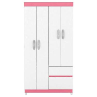 Imagem de Roupeiro Solteiro Lotus 4 Portas 2 Gavetas Demobile, Branco com Rosa