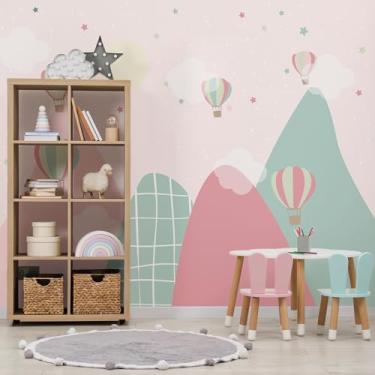 Imagem de Papel de Parede Quarto de Menina Montanhas e Balões 9m²