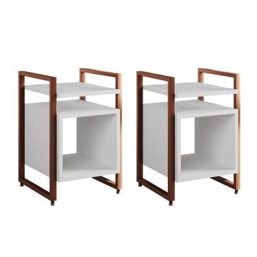 Imagem de Kit 2 Mesas de Cabeceira Industrial Marrocos Ferro Cobre e Tampo Branco