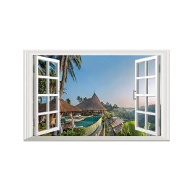 Imagem de Impressão lona janela falsa-Casa árvore-Imagem arte parede paisagem-Pintura moderna para banheiro decoração 30x50cm12x20in Sem Moldura