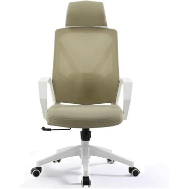 Imagem de Cadeira de malha de malha respirável de ergonomics com travesseiro de armas de braço e rodas de cadeira de travesseiro Cadeira de computador giratória, bege bege