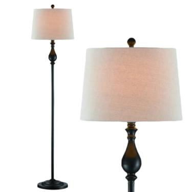 Imagem de Maxax Luminária De Chão 62,5" Para Sala Estar, Pé Preta Estilo Fazenda, Com 3 Posições Regulável Quarto E Escritório, Moderna Cúpula Aveia Estudo