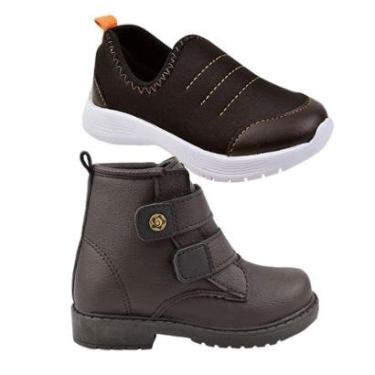 Imagem de Kit Dois Pares Menino Coturno Tênis Infantil Conforto Grugui Calce Fácil-Masculino