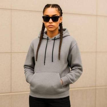 Imagem de Moletom Blusa de Frio Feminina Flanelada Canguro Com Capus-Feminino