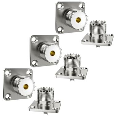 Imagem de Kokorasa Pacote com 6 conectores de anteparo SO-239 com 4 furos, painel de montagem em chassi, conector coaxial RF adaptador de conector coaxial para antenas Radi