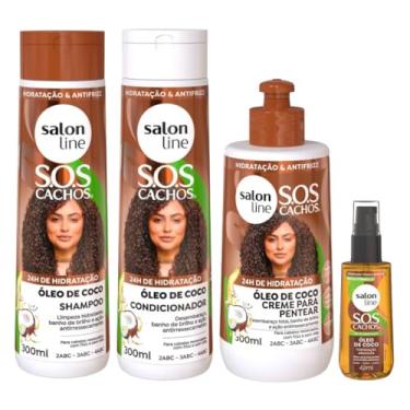 Imagem de Kit Óleo de Coco com Shampoo, Condicionador, Creme de Pentear e Óleo Brilho e Maciez Salon Line