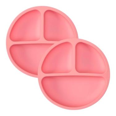 Imagem de Kit Pratinho em Silicone com Ventosa para Bebê – Antiderrapante, Atóxico, Divisórias, Ideal para Alimentação BLW, Livre de BPA - Rosa