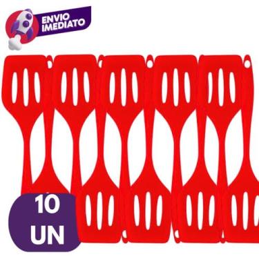 Imagem de Kit Espátula Vazada Silicone Maciço Para Frituras Lanches Cozinha Rest