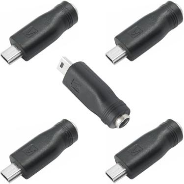 Imagem de Adaptador DC Barrel Jack para Mini USB (pacote com 5), 2,1 x 5,5 mm fêmea para mini USB macho conversor de energia para fornecimento de dispositivos Mini-USB de fonte DC