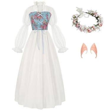 Imagem de SuitsLink 3 peças vestido feminino medieval renascentista cosplay vestido formal vitoriano baile de máscaras vestidos formais vestidos de convidada de casamento, Branco, XXG