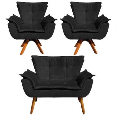 Imagem de Kit 01 Namoradeira E 02 Poltronas Opala Suede Preto
