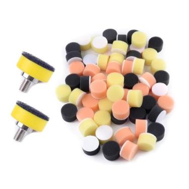 Imagem de Beler 2 peças 1 polegada 25 mm M6 placa traseira e 60 peças esponja misturada polimento pastilhas (áspero e médio e fino 20 peças cada) adequado para polidor de carrobeler amarelo SHEZ160