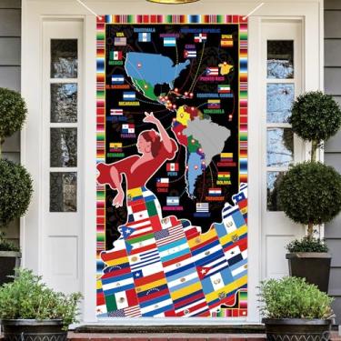Imagem de Capa de porta do mês da herança hispânica, bandeira de sinal de varanda do mês da herança latina, 22 países de língua espanhola decorações e suprimentos para sala de aula e escritório