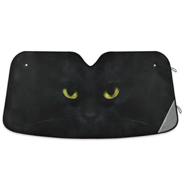 Imagem de Oarencol Protetor solar dobrável com olhos de gato pretos para carros, para-brisa, raios UV, protetor solar para manter seu veículo fresco (139 x 70 cm)