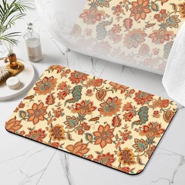 Imagem de Identiy Tapete de banheiro, boho indiano floral paisley, tapete de banho antiderrapante, macio, absorvente, fácil de limpar, secagem rápida, tapete de banheiro para banheira e chuveiro, decoração de