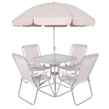 Imagem de Conjunto Petrópolis para Jardim com Mesa Cadeira e Guarda Sol 86207 Bege BEL