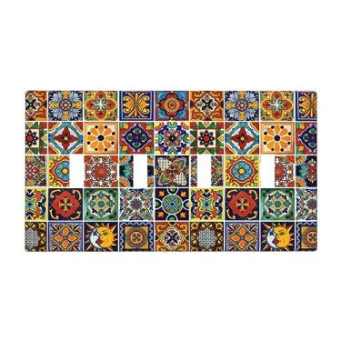 Imagem de Placa decorativa marroquina Talavera Tile Quad Toggle Light Switch Cover Plate 4 Gang Placa de parede padrão estilo mexicano dispositivo de 4 furos placa de interruptor elétrico para decoração de casa
