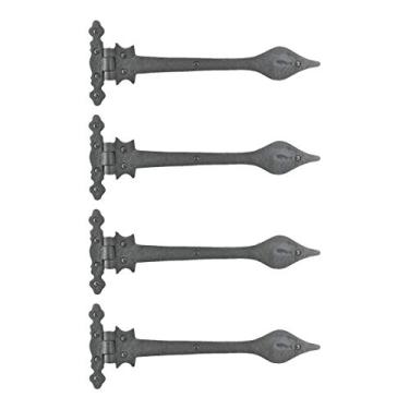 Imagem de Alça de ferro forjada preta dobradiça portas ou portões ponta de lança 11-3/4 polegadas de largura à prova de ferrugem, Pack of 4, Black