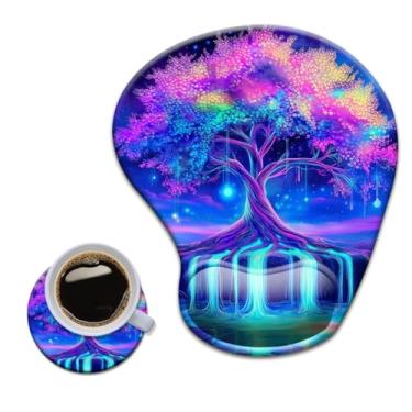 Imagem de HOPONY Mouse pad de gel para descanso de pulso - mousepad ergonômico para escritório com suporte de pulso - antiderrapante, acessórios de mesa de design para decoração de casa e jogos, árvore roxa