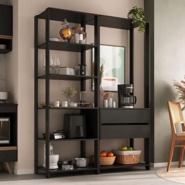 Imagem de Armário de Cozinha Modulada Compacta 135cm 2 Peças com 2 Gavetas Multimóveis Mp2284 Preto