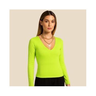 Imagem de Blusa Feminina Canelada Manga Longa Decote V Cintura Ajustada Gris- Ca