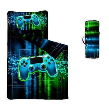 Imagem de Datura home Tapete Gamepad – Saco de dormir para videogamer com travesseiro removível – creche e festas do pijama, pré-escola para crianças, meninos e meninas (gamepad de 127 cm x 53 cm)