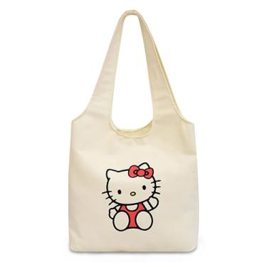 Imagem de easitea Bolsa feminina de lona estética, bolsa tiracolo pequena e fofa de tecido de algodão reutilizável para trabalho e compras, Branco - 1-1, One Size