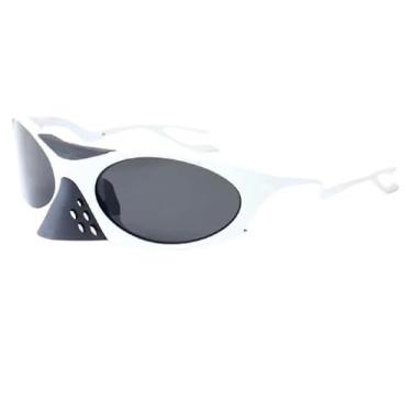 Imagem de Classico Oak Plantariss Óculos de Sol Esportivo, Armação Branca, Lentes Escuras, Design Y2K, para Ciclismo e Condução