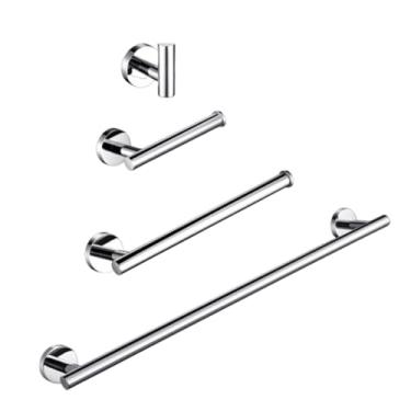 Imagem de Suporte de papel higiênico de aço inoxidável cromado polido, gancho de parede, suporte para toalhas, acessórios de parede para cozinha, banheiro e WC (conjunto de 4 peças CS DJ9)