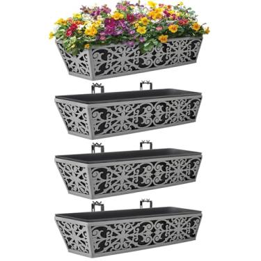 Imagem de Pacote com 4 caixas de janela de 61 cm para plantas ao ar livre caixa de plantação com suportes ajustáveis para varanda cerca varanda varanda cestas de flores penduradas com forro de tecido não tecido
