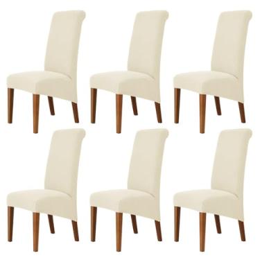 Imagem de Lzyjckh Capas elásticas para cadeiras Parsons - Capas com encosto alto Capa para cadeiras de restaurante para casamentos, banquetes, restaurantes e eventos elegantes,Beige,6PCS
