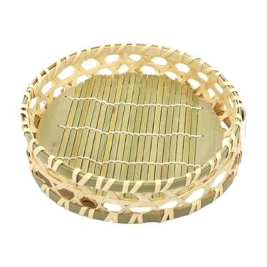 Imagem de Ioensy Cesta de servir de frutas de bambu, peça central, bandeja redonda feita à mão, bandeja de bambu trançada para vegetais, sala de jantar, pão, Grande 20cm